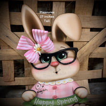 Load image into Gallery viewer, Spring Decoration, Easter Bunny centerpiece, shelf sitter, Vintage Easter Farmhouse decor, wood Bunny with Easter sign, Primitive rabbit