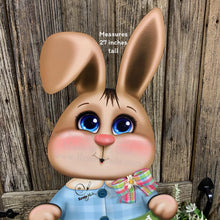Load image into Gallery viewer, Spring Decoration, Easter Bunny centerpiece, Vintage Easter Rabbit, Farmhouse decor wooden Bunny with Easter sign, Bunny holding Spring sign