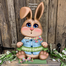 Load image into Gallery viewer, Spring Decoration, Easter Bunny centerpiece, Vintage Easter Rabbit, Farmhouse decor wooden Bunny with Easter sign, Bunny holding Spring sign