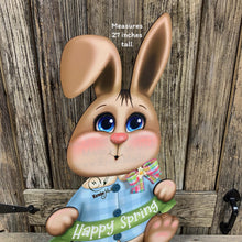 Load image into Gallery viewer, Spring Decoration, Easter Bunny centerpiece, Vintage Easter Rabbit, Farmhouse decor wooden Bunny with Easter sign, Bunny holding Spring sign