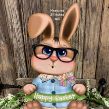 Load image into Gallery viewer, Spring Decoration, Easter Bunny centerpiece, Vintage Easter Rabbit, Farmhouse decor wooden Bunny with Easter sign, Bunny holding Spring sign