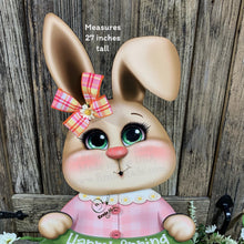 Load image into Gallery viewer, Spring Decoration, Easter Bunny centerpiece, Vintage Easter Rabbit, Farmhouse decor wooden Bunny with Easter sign, Bunny holding Spring sign