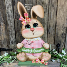 Load image into Gallery viewer, Spring Decoration, Easter Bunny centerpiece, Vintage Easter Rabbit, Farmhouse decor wooden Bunny with Easter sign, Bunny holding Spring sign