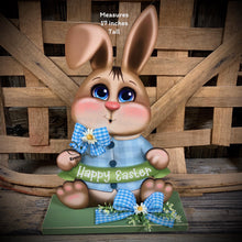 Load image into Gallery viewer, Spring Decoration, Easter Bunny centerpiece, shelf sitter, Vintage Easter Farmhouse decor, wood Bunny with Easter sign, Primitive rabbit