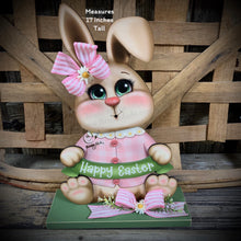 Load image into Gallery viewer, Spring Decoration, Easter Bunny centerpiece, shelf sitter, Vintage Easter Farmhouse decor, wood Bunny with Easter sign, Primitive rabbit
