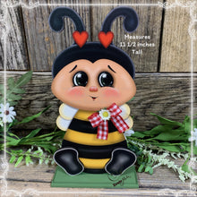 Load image into Gallery viewer, Bee decoration, Farmhouse Bee decor, Bee Tiered tray decor, Cute wood Bumble Bee sign, Summer Bee shelf sitter, Bee for kitchen counter top