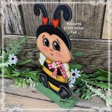 Load image into Gallery viewer, Bee decoration, Farmhouse Bee decor, Bee Tiered tray decor, Cute wood Bumble Bee sign, Summer Bee shelf sitter, Bee for kitchen counter top