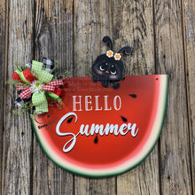 Load image into Gallery viewer, Summer decoration, Front door wreath, Hello Summer sign for door, watermelon slice door hanger, cute summer wreath porch decor, storm door