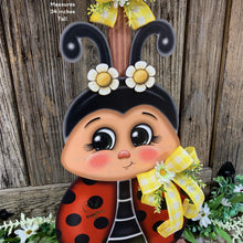 Load image into Gallery viewer, Ladybug decoration, hello summer sign, Ladybug summer arrangement, wooden ladybug with stand, summer Porch decor, cute garden sign, daisies