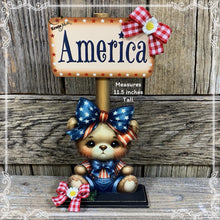 Load image into Gallery viewer, Patriotic decoration, USA, America sign, Fourth of July, Summer tiered tray, 4th of July decor for kitchen, office decor, shelf sitter, bear