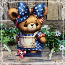Load image into Gallery viewer, Patriotic Bear decoration for Summer, USA, American decor, Fourth of July Holiday, 4th of July decoration for shelf, table tiered tray decor