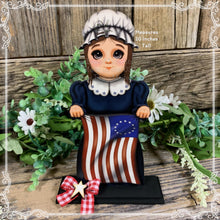 Load image into Gallery viewer, Patriotic Betsy Ross flag decoration, colonial flag, USA, Fourth of July, Memorial Day, Primitive 4th of July table, shelf tiered tray decor