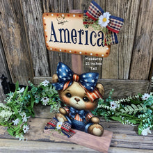 Load image into Gallery viewer, Patriotic decoration for Summer, USA, America sign, Fourth of July, Memorial Day, 4th of July, bear decoration for entryway mantle or porch