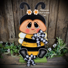 Load image into Gallery viewer, Bee decoration, summer decoration, Bee arrangement, Wooden Bee with stand, Bumble Bee decor, Summer Bee shelf sitter, garden and porch decor