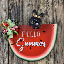 Load image into Gallery viewer, Summer decoration, Front door wreath, Hello Summer sign for door, watermelon slice door hanger, cute summer wreath porch decor, storm door