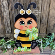 Load image into Gallery viewer, Bee decoration for summer, Bee floral arrangement, Wooden Bee with stand, Queen Bee, cute bumble Bee, entry way, shelf, garden, porch decor