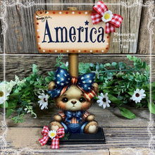 Load image into Gallery viewer, Patriotic decoration, USA, America sign, Fourth of July, Summer tiered tray, 4th of July decor for kitchen, office decor, shelf sitter, bear