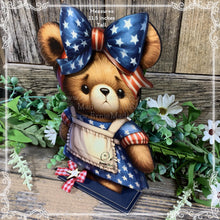 Load image into Gallery viewer, Patriotic Bear decoration for Summer, USA, American decor, Fourth of July Holiday, 4th of July decoration for shelf, table tiered tray decor