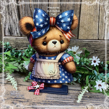 Load image into Gallery viewer, Patriotic Bear decoration for Summer, USA, American decor, Fourth of July Holiday, 4th of July decoration for shelf, table tiered tray decor