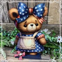 Load image into Gallery viewer, Patriotic Bear decoration for Summer, USA, American decor, Fourth of July Holiday, 4th of July decoration for shelf, table tiered tray decor