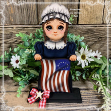 Load image into Gallery viewer, Patriotic Betsy Ross flag decoration, colonial flag, USA, Fourth of July, Memorial Day, Primitive 4th of July table, shelf tiered tray decor