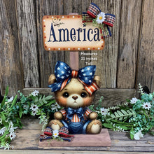 Load image into Gallery viewer, Patriotic decoration for Summer, USA, America sign, Fourth of July, Memorial Day, 4th of July, bear decoration for entryway mantle or porch