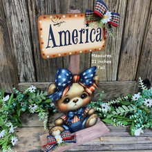 Load image into Gallery viewer, Patriotic decoration for Summer, USA, America sign, Fourth of July, Memorial Day, 4th of July, bear decoration for entryway mantle or porch