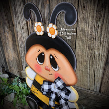 Load image into Gallery viewer, Bee decoration, summer decoration, Bee arrangement, Wooden Bee with stand, Bumble Bee decor, Summer Bee shelf sitter, garden and porch decor