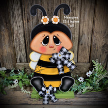 Load image into Gallery viewer, Bee decoration, summer decoration, Bee arrangement, Wooden Bee with stand, Bumble Bee decor, Summer Bee shelf sitter, garden and porch decor