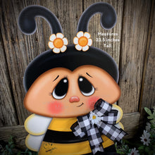 Load image into Gallery viewer, Bee decoration, summer decoration, Bee arrangement, Wooden Bee with stand, Bumble Bee decor, Summer Bee shelf sitter, garden and porch decor