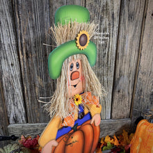 Load image into Gallery viewer, Scarecrow, Fall wooden Scarecrow with stand, wooden pumpkin porch decor, Thanksgiving Pumpkin centerpiece, Scarecrow wood crafts, Halloween