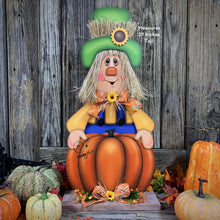 Load image into Gallery viewer, Scarecrow, Fall wooden Scarecrow with stand, wooden pumpkin porch decor, Thanksgiving Pumpkin centerpiece, Scarecrow wood crafts, Halloween