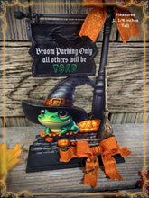 Load image into Gallery viewer, Halloween Decoration, Witch broom parking sign, cute frog with witch hat, Jack o lantern pumpkin, Halloween Witch decor for table or shelf
