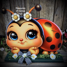 Load image into Gallery viewer, Ladybug decoration, Ladybug centerpiece, Ladybug sign, wooden ladybug with stand, Ladybug Porch decoration, ladybug Summer Porch greeter,