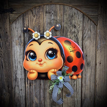 Load image into Gallery viewer, Ladybug decoration, Ladybug door hanger, wreath for front door, Porch or patio sign, cute Ladybug, Summer decor housewarming gift for her