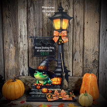 Load image into Gallery viewer, Halloween Decoration, Witch broom parking sign, Cute frog with witch hat, Jack o lantern pumpkin, Halloween Witch decor for entryway or home