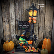 Load image into Gallery viewer, Halloween Decoration, Witch broom parking sign, Cute frog with witch hat, Jack o lantern pumpkin, Halloween Witch decor for entryway or home