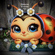 Load image into Gallery viewer, Ladybug decoration, Ladybug centerpiece, Ladybug sign, wooden ladybug with stand, Ladybug Porch decoration, ladybug Summer Porch greeter,