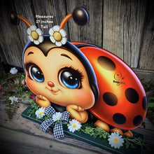 Load image into Gallery viewer, Ladybug decoration, Ladybug centerpiece, Ladybug sign, wooden ladybug with stand, Ladybug Porch decoration, ladybug Summer Porch greeter,