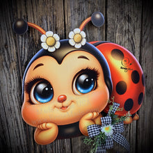 Load image into Gallery viewer, Ladybug decoration, Ladybug door hanger, wreath for front door, Porch or patio sign, cute Ladybug, Summer decor housewarming gift for her