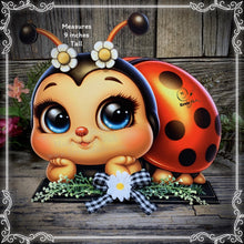 Load image into Gallery viewer, Ladybug decoration, summer decoration for Tiered tray, cute ladybug sign, Summer ladybug shelf sitter, cottage garden decor, table top decor