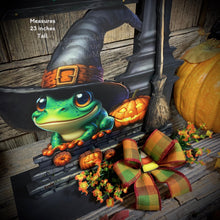 Load image into Gallery viewer, Halloween Decoration, Witch broom parking sign, Cute frog with witch hat, Jack o lantern pumpkin, Halloween Witch decor for table or mantle