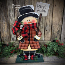 Load image into Gallery viewer, Snowman decoration, Snowman wood decor, Primitive Christmas Snowman, wood Snowman with base, Winter porch decoration, Christmas Wood decor
