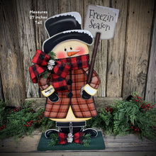 Load image into Gallery viewer, Snowman decoration, Snowman wood decor, Primitive Christmas Snowman, wood Snowman with base, Winter porch decoration, Christmas Wood decor