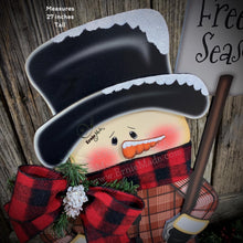 Load image into Gallery viewer, Snowman decoration, Snowman wood decor, Primitive Christmas Snowman, wood Snowman with base, Winter porch decoration, Christmas Wood decor