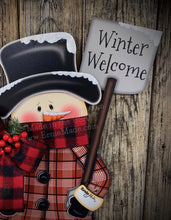 Load image into Gallery viewer, Snowman decoration, Snowman wood decor, Primitive Christmas Snowman, wood Snowman with base, Winter porch decoration, Christmas Wood decor
