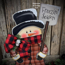 Load image into Gallery viewer, Snowman decoration, Snowman wood decor, Primitive Christmas Snowman, wood Snowman with base, Winter porch decoration, Christmas Wood decor