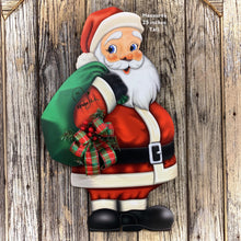 Load image into Gallery viewer, Santa Clause Decoration, Old fashioned Christmas decor, Santa door Hanger, Santa sign for front door, Christmas wreath, traditional Santa