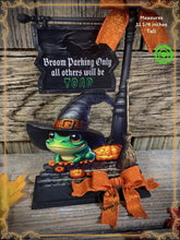 Load image into Gallery viewer, Halloween Decoration, Witch broom parking sign, cute frog with witch hat, Jack o lantern pumpkin, Halloween Witch decor for table or shelf