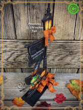 Load image into Gallery viewer, Halloween Decoration, Witch broom parking sign, cute frog with witch hat, Jack o lantern pumpkin, Halloween Witch decor for table or shelf